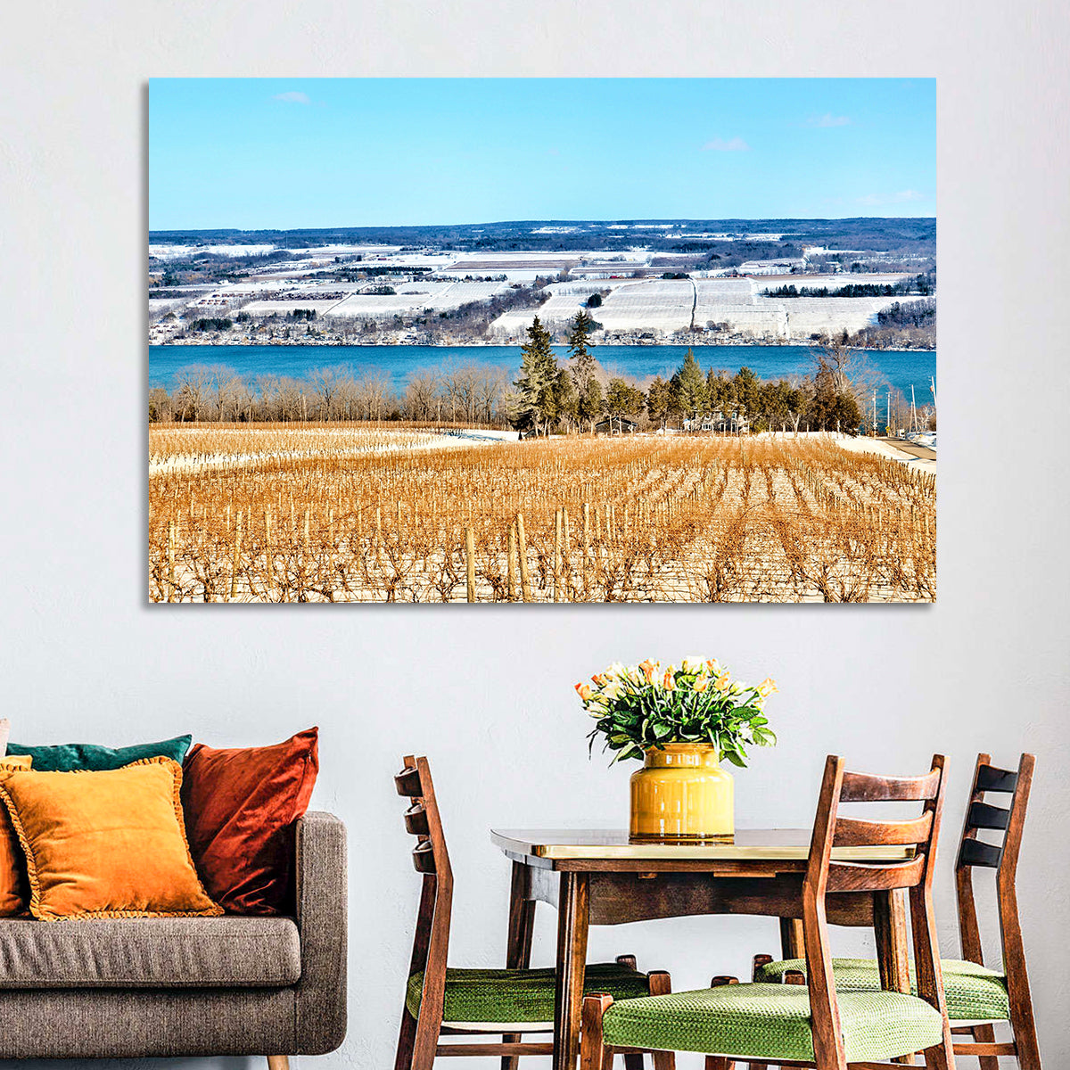 Seneca Lake Vineyard Wall Art in a room, landscape