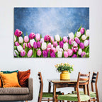 Tulips on Textured Blue Wall Art