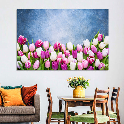 Tulips on Textured Blue Wall Art