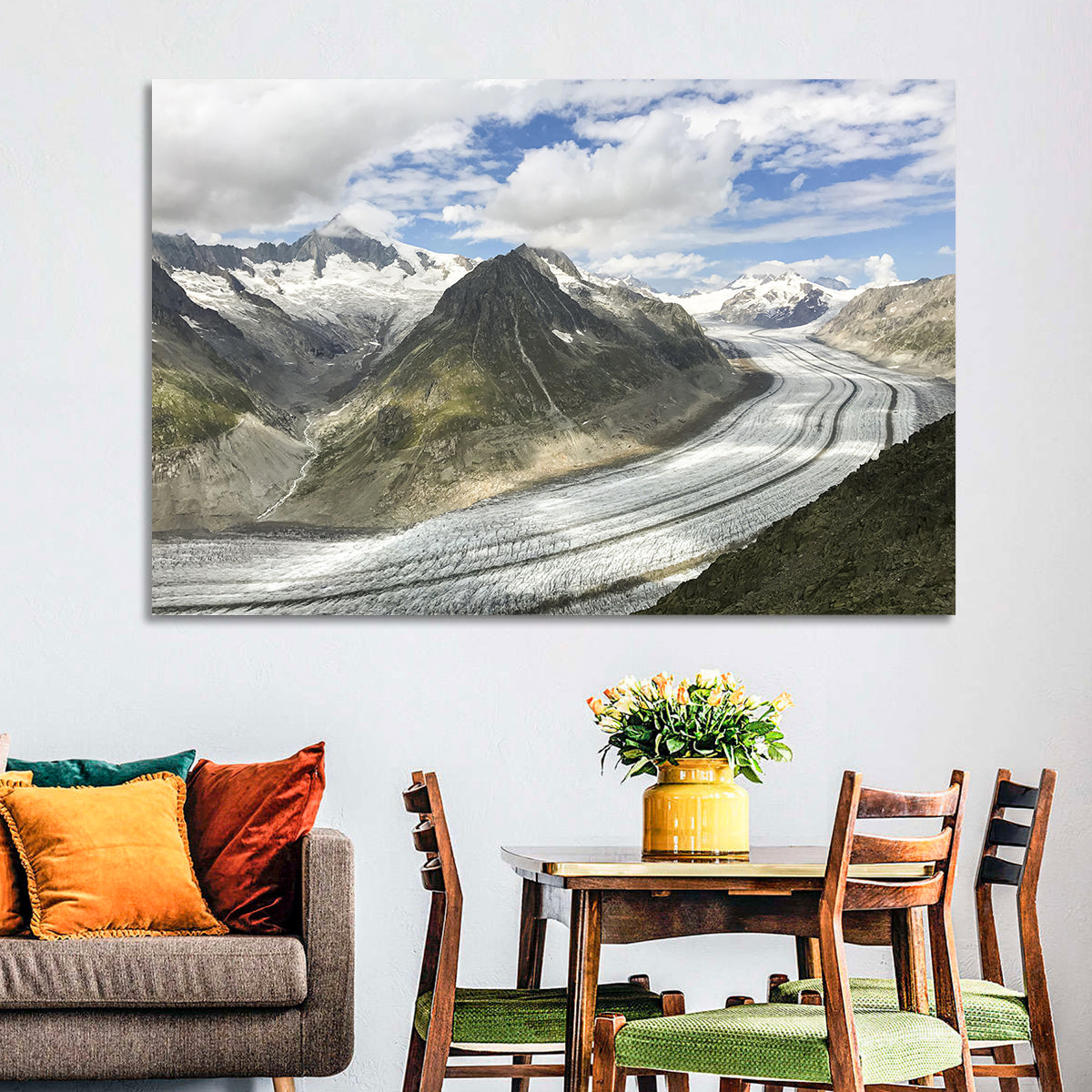Aletsch Glacier Wall Art in a room, landscape