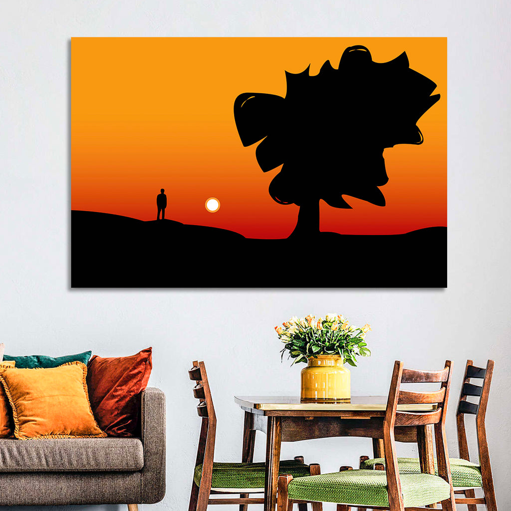 Solitary Sunset Silhouette Wall Art