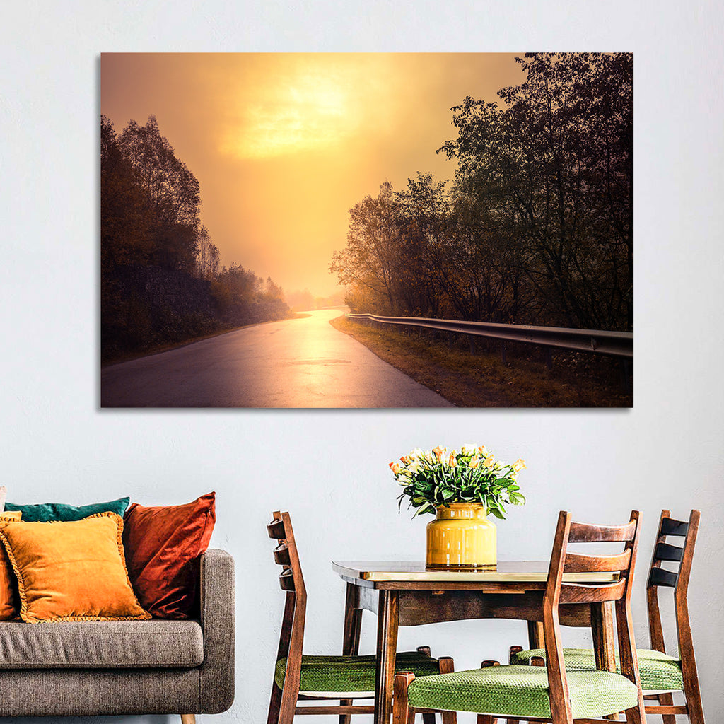 Windy Misty Forest Road Wall Art