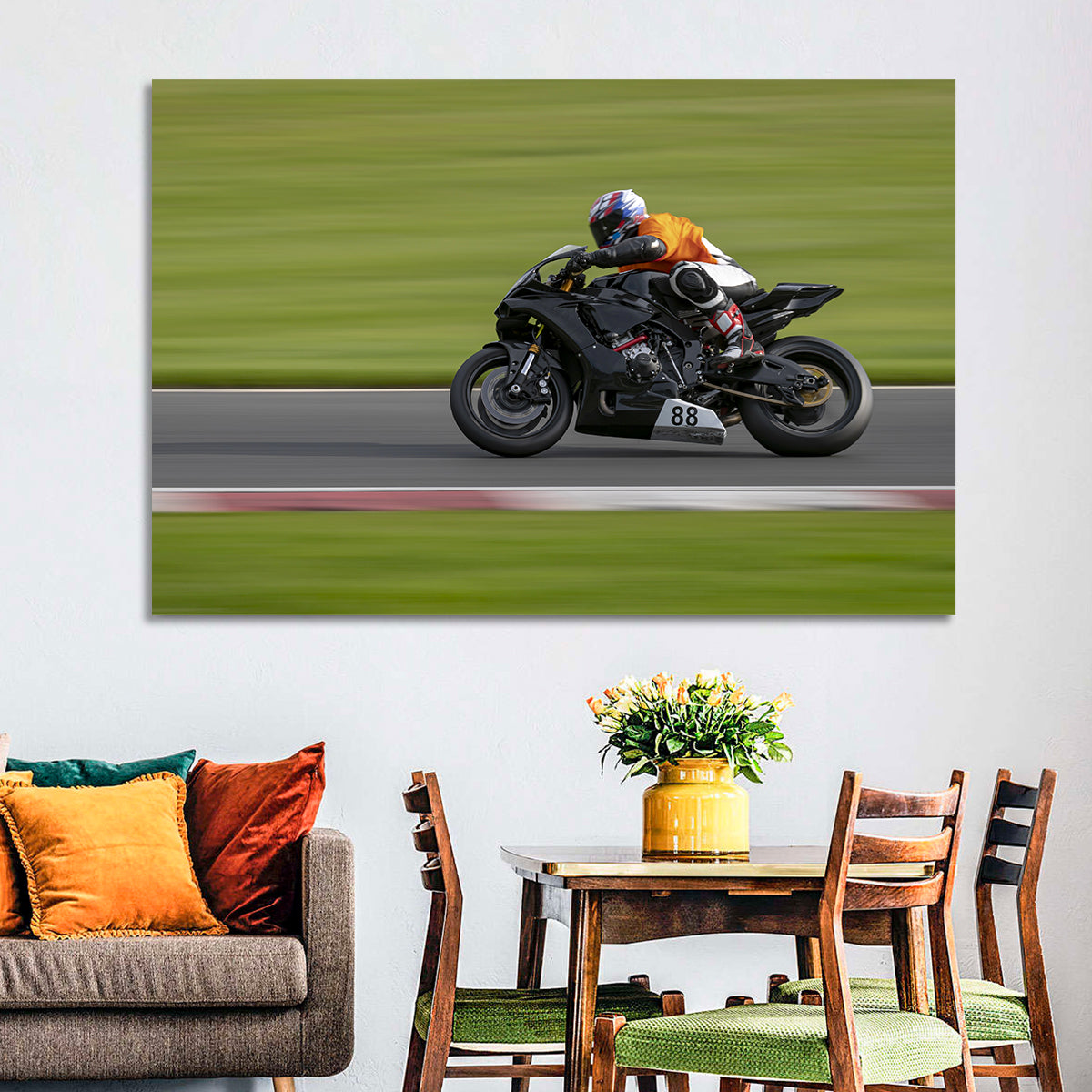 Motorcycle Racer No. 88 Wall Art in a room, landscape