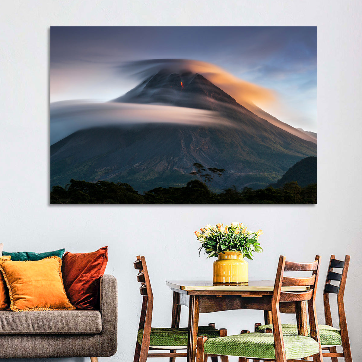 Mount Merapi at Dusk Wall Art in a room, landscape