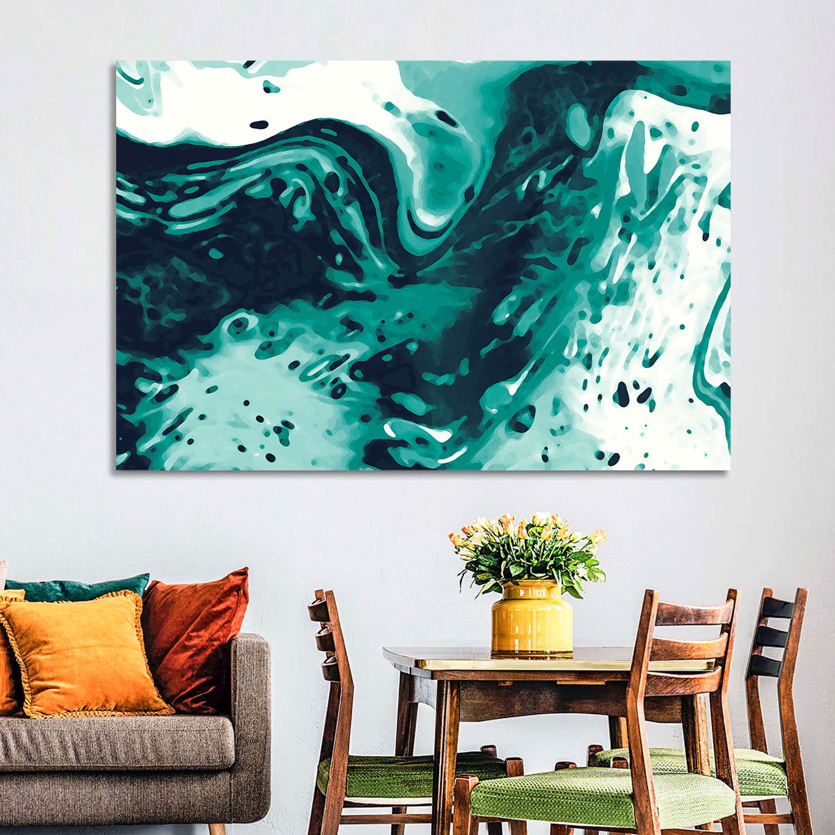 Teal Wave Abstract Wall Art