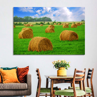 Golden Hay Bales in Green Field Wall Art