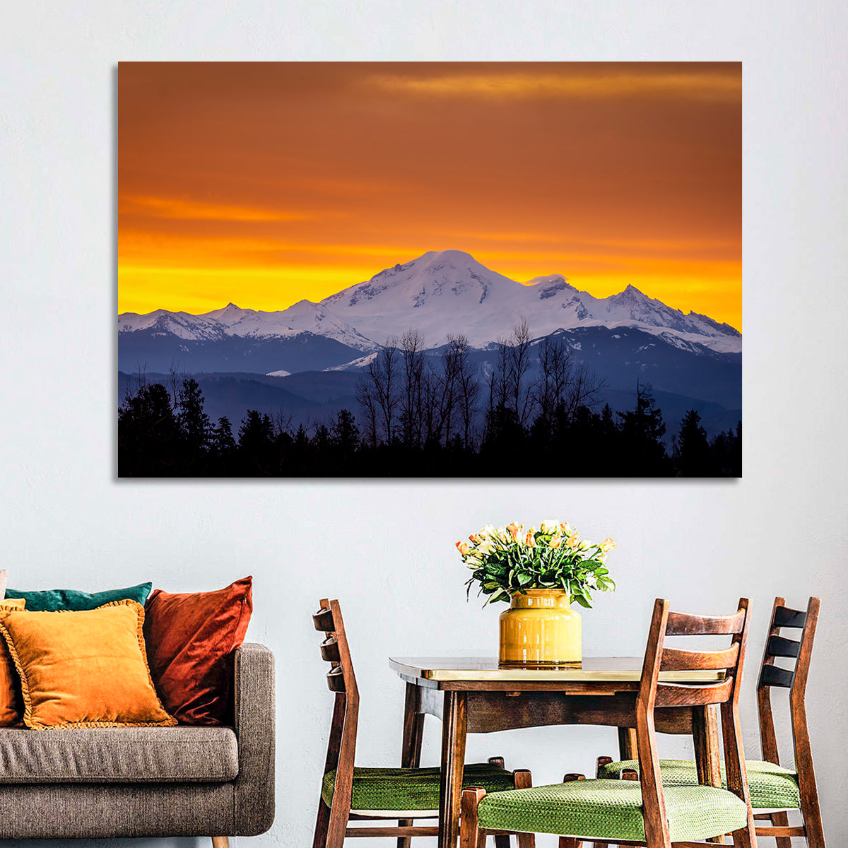 Sunrise Over Mount Baker Wall Art in a room, landscape