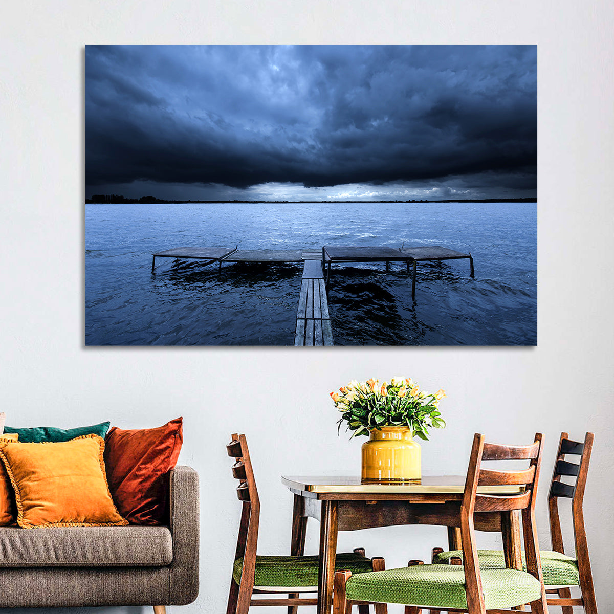 Stormy Lake Pier Wall Art