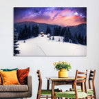 Starry Winter Cabins Under the Milky Way Wall Art