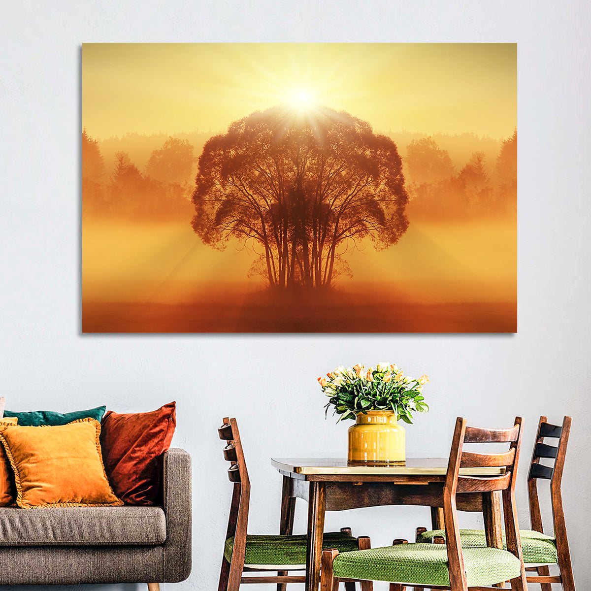 Golden Haze Tree at Sunset Wall Art