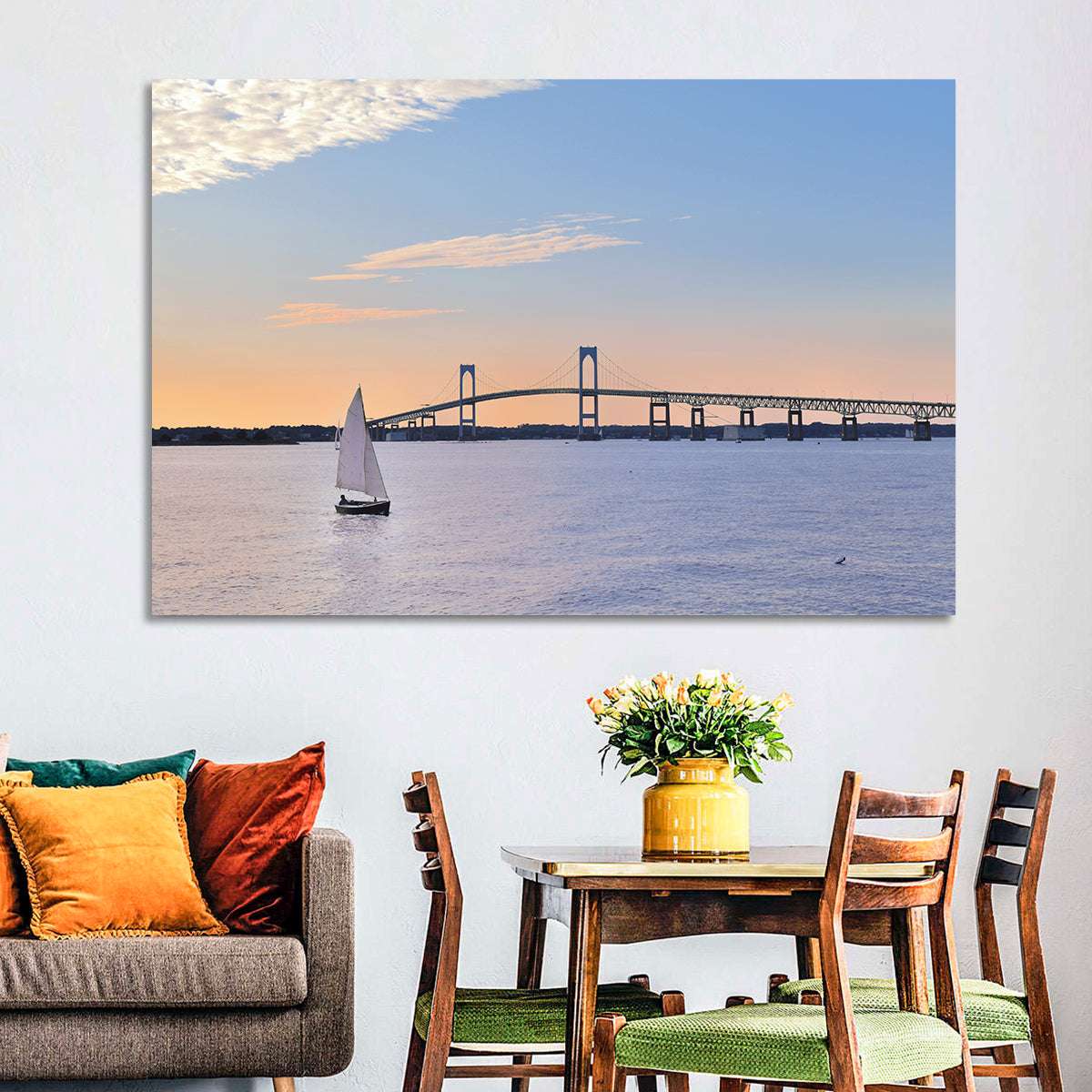Newport Bridge at Sunset Wall Art in a room, landscape