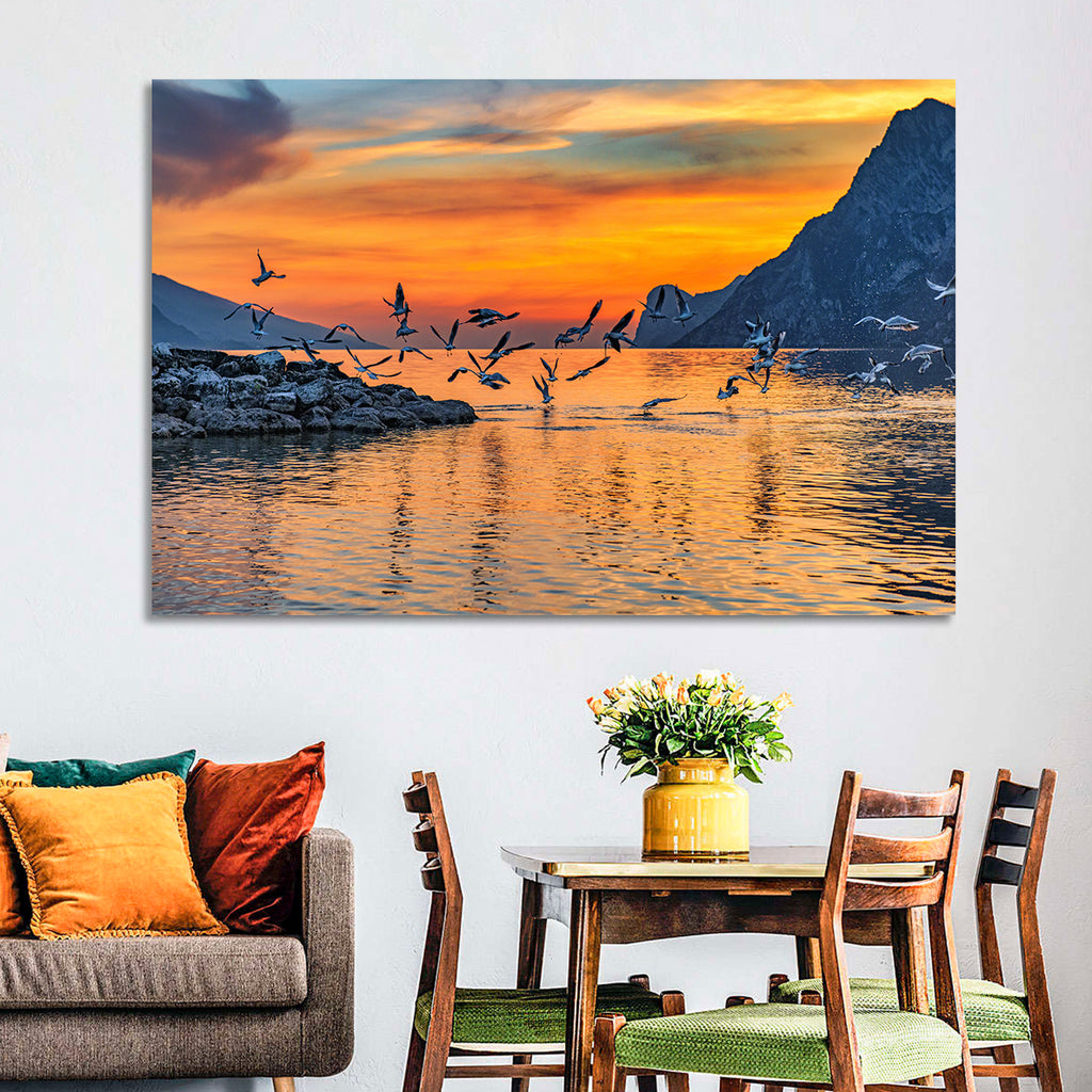 Lake Garda Sunset Birds Wall Art