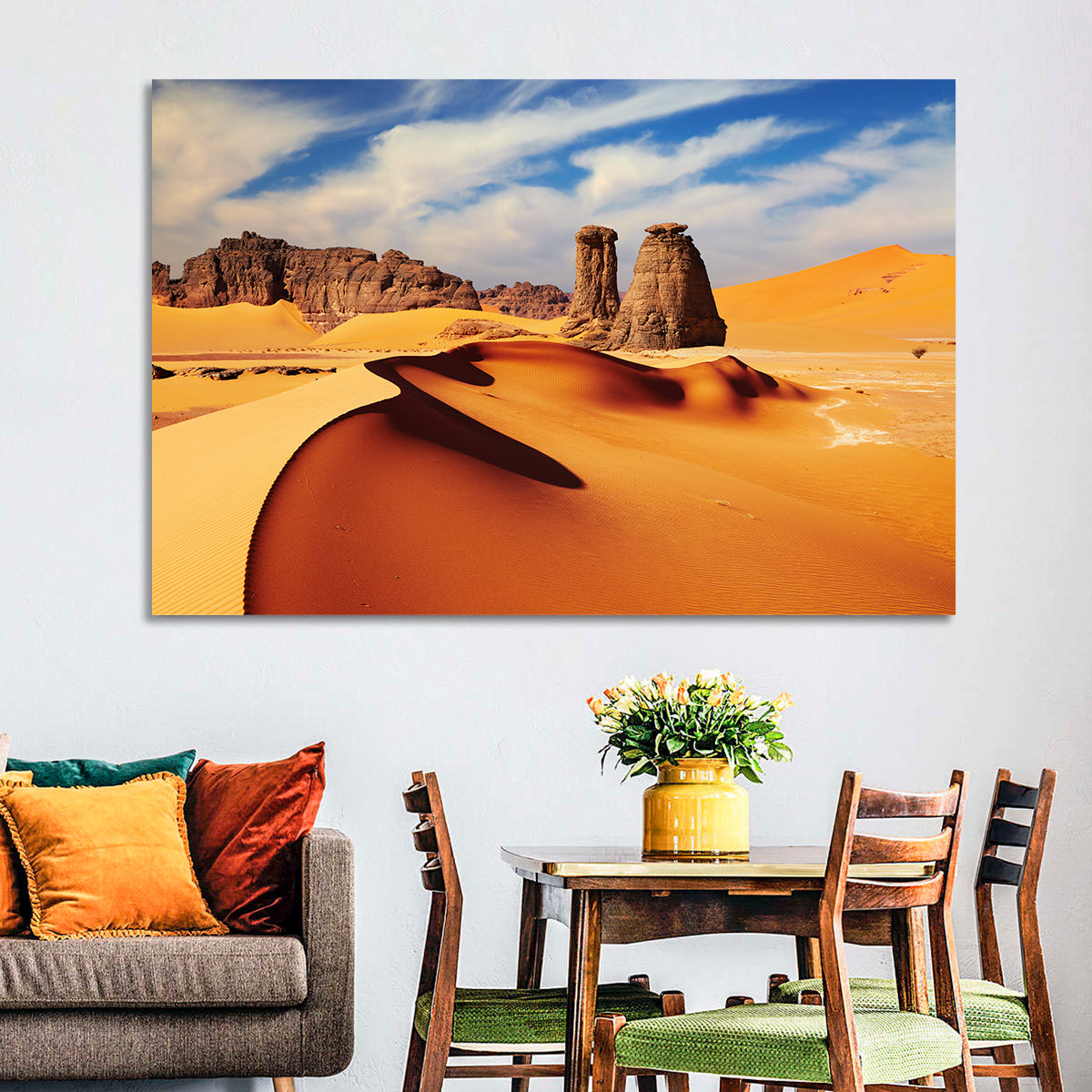 Tadrart Rouge Sand Dunes Wall Art in a room, landscape