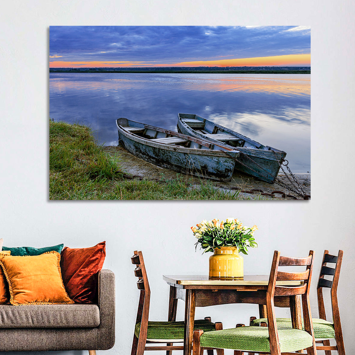 Chained Rowboats at Dusk Wall Art