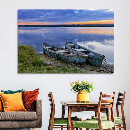 Chained Rowboats at Dusk Wall Art