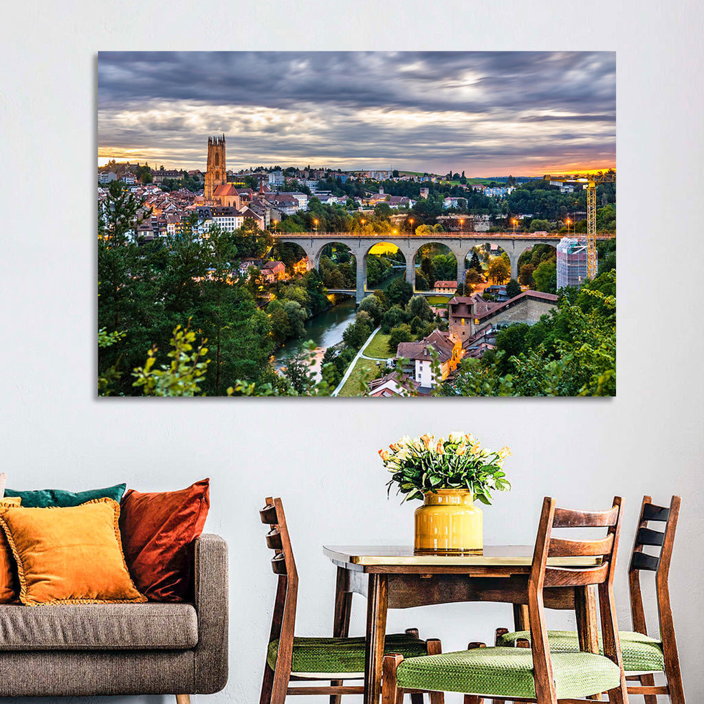 Zähringen Bridge at Twilight, Fribourg Wall Art