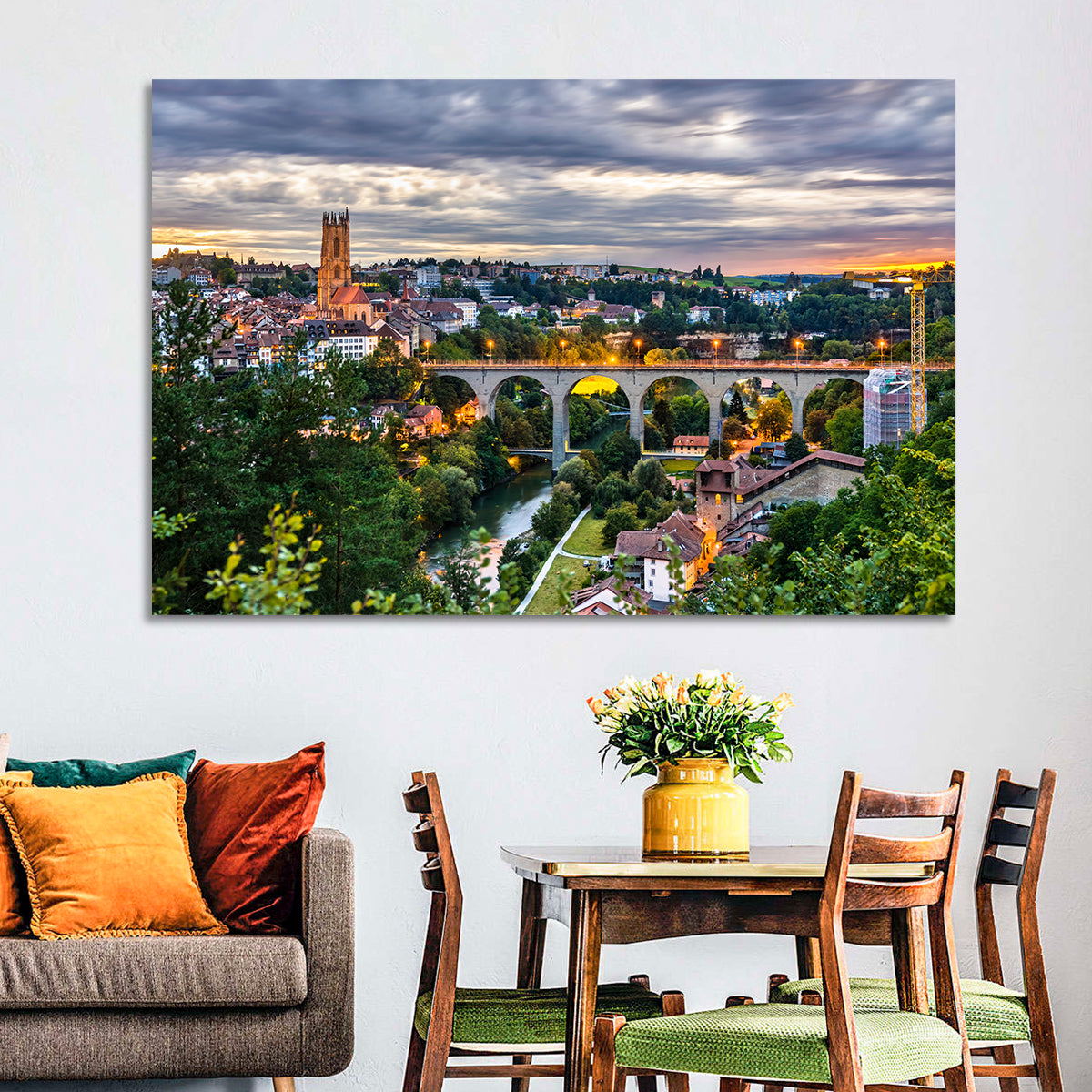 Zähringen Bridge at Twilight, Fribourg Wall Art
