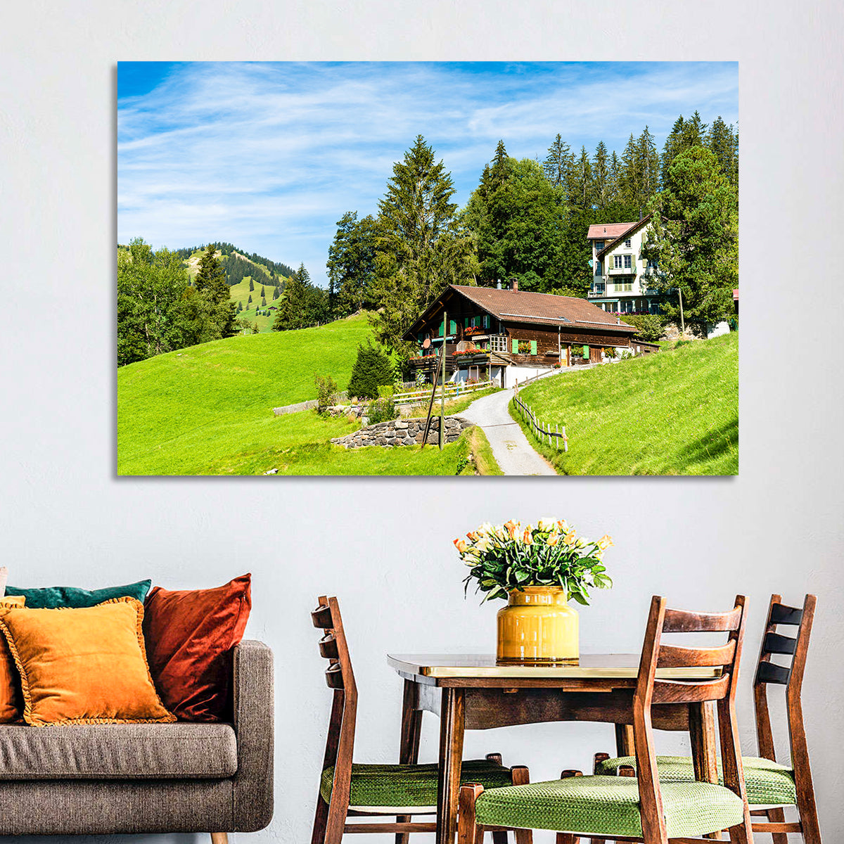 Wengen Alpine Chalet Path Wall Art in a room, landscape