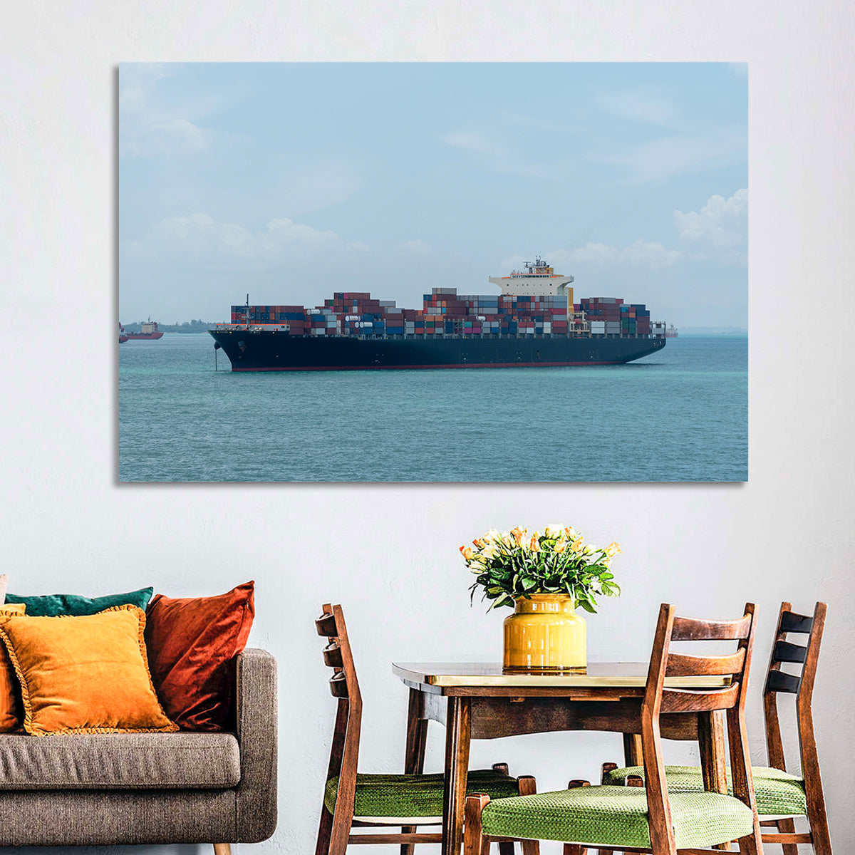 Harbor Container Ship at Sea Wall Art in a room, landscape