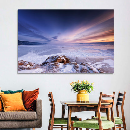 Frozen Lake Ice and Sunset Sky Wall Art