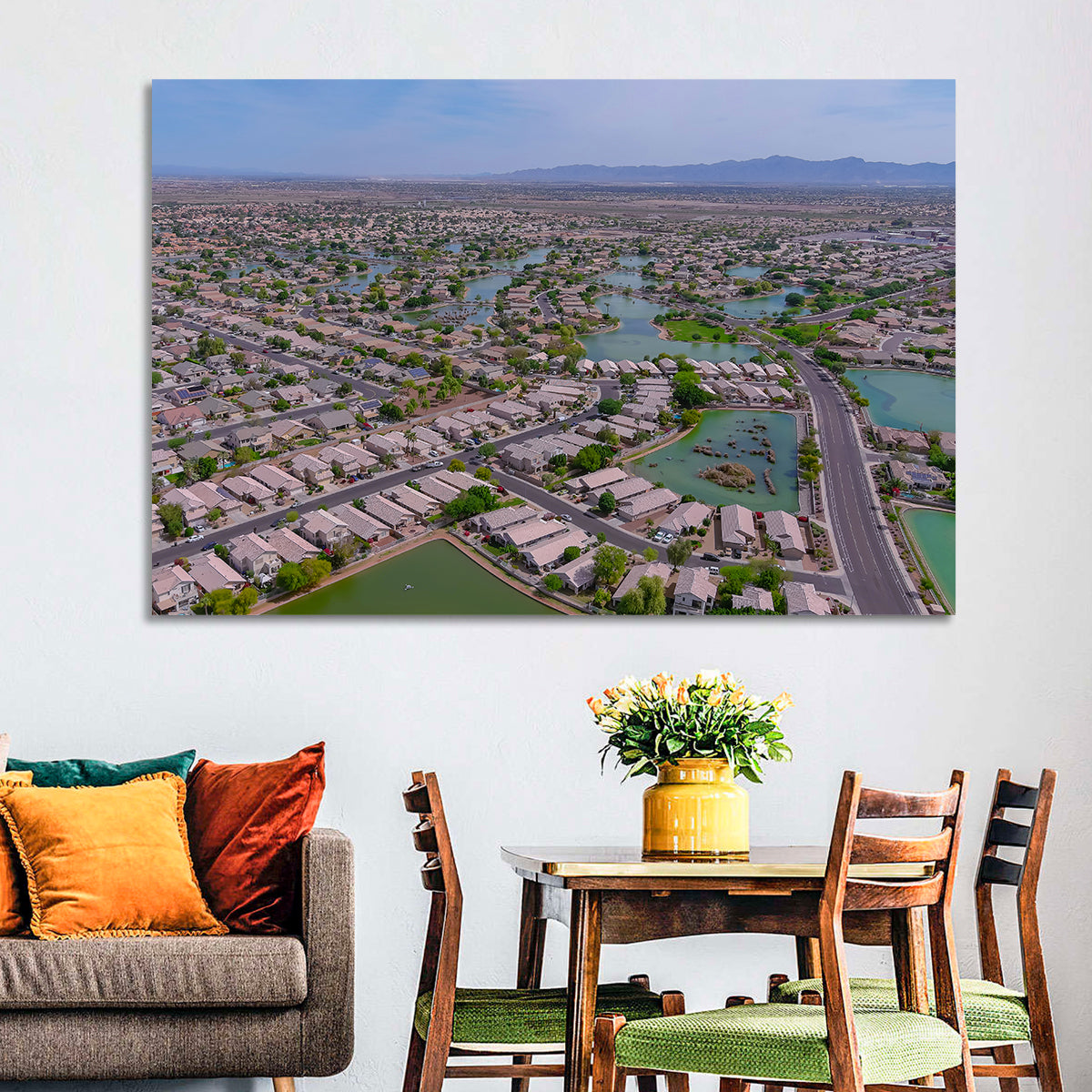 Aerial Desert Suburb with Lakes Wall Art