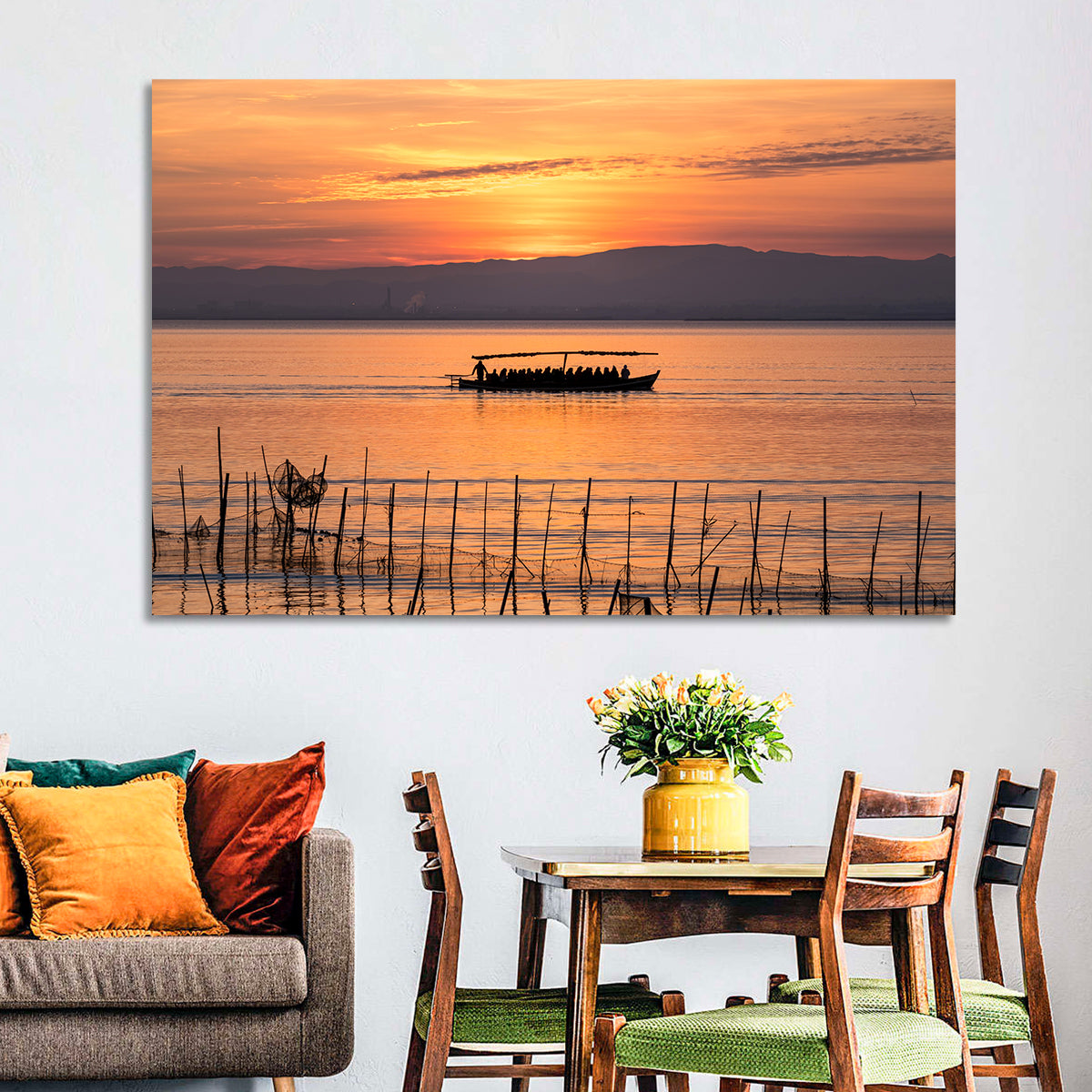 Albufera Sunrise Boat Silhouette Wall Art