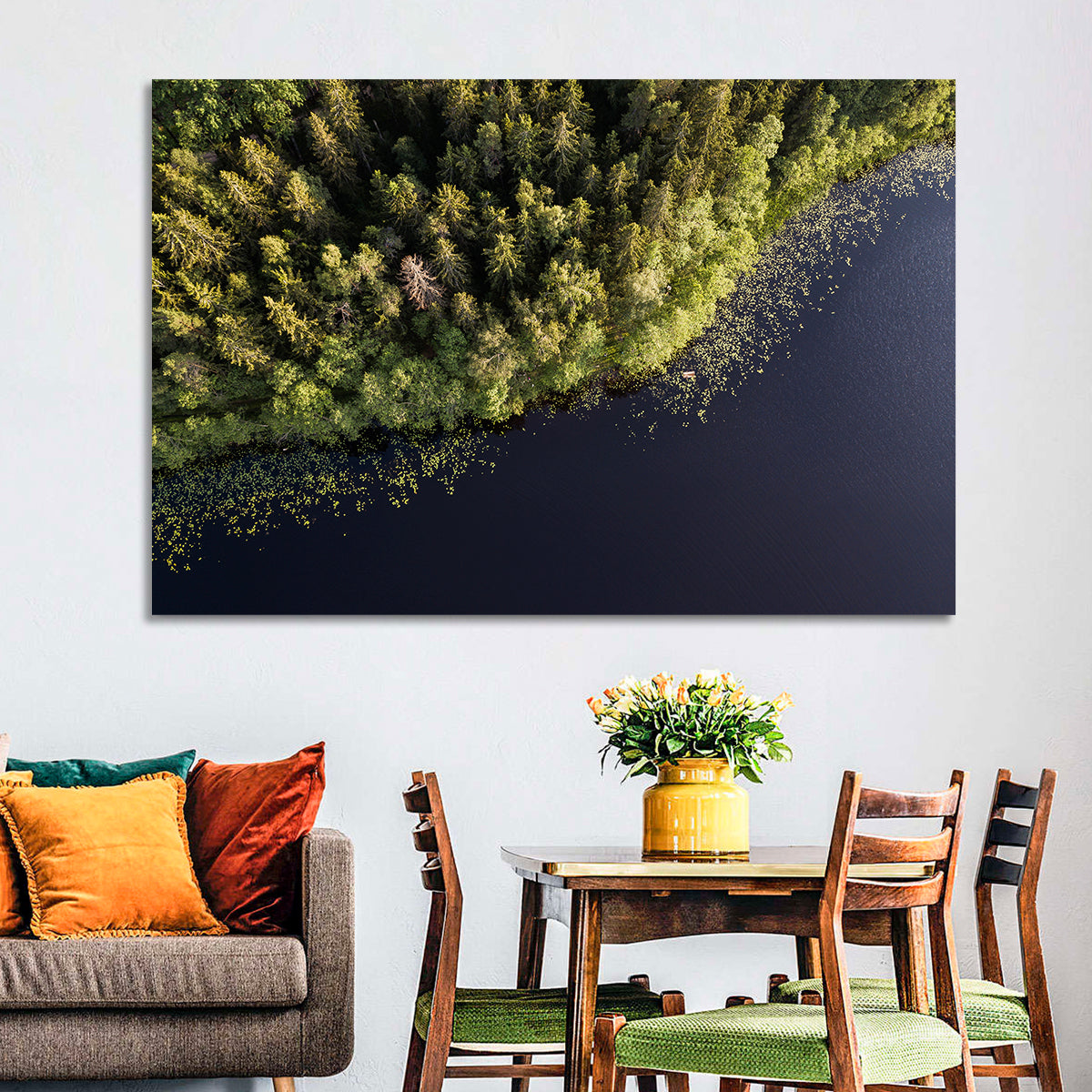 Aerial Lake with Red Boat Wall Art