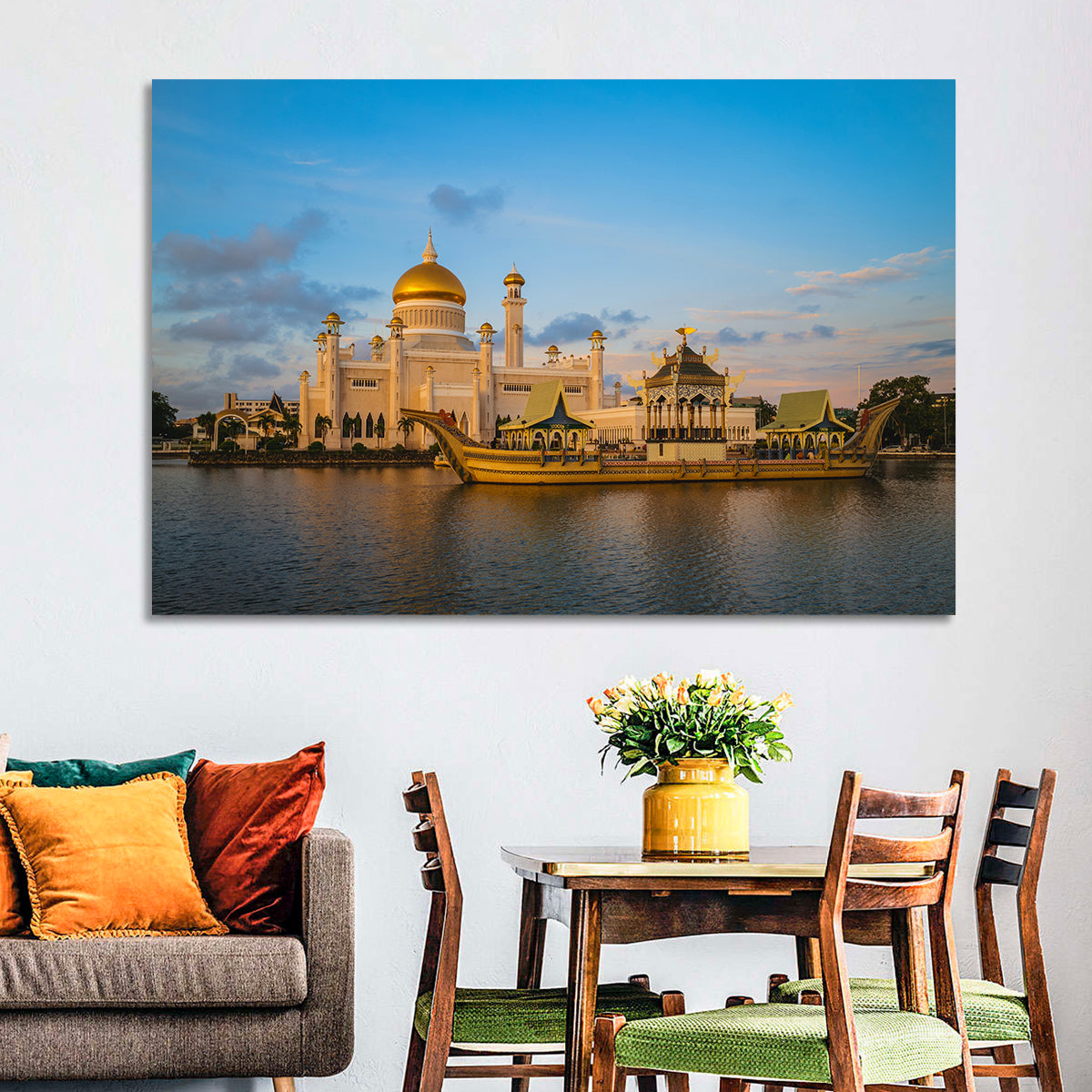 Sultan Omar Ali Saifuddien Mosque at Golden Hour Wall Art in a room, landscape