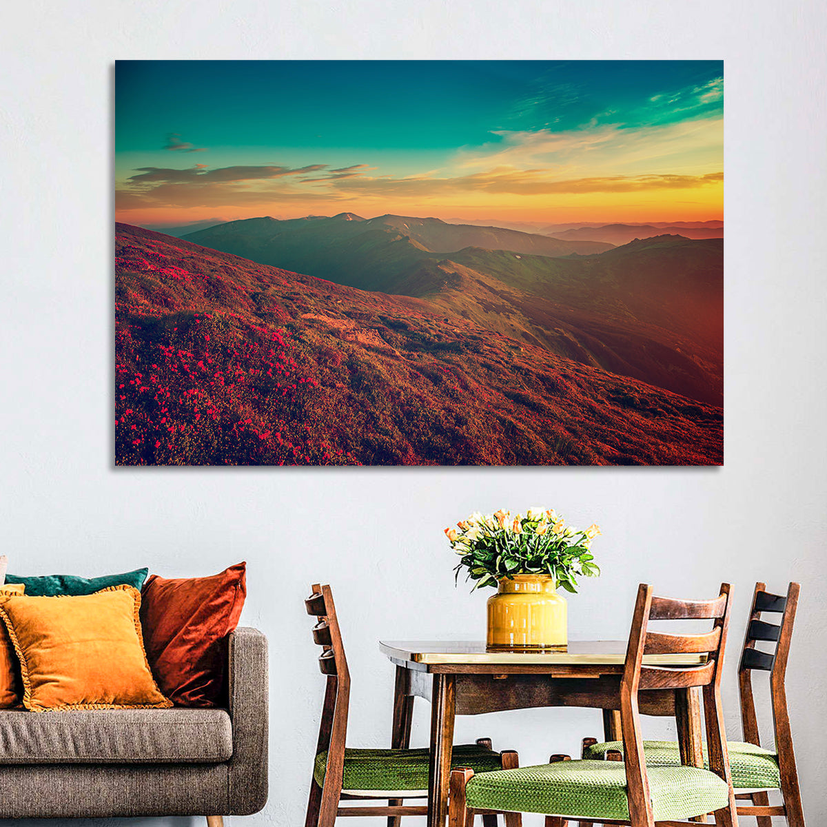 Alpine Rhododendrons at Golden Sunrise Wall Art in a room, landscape