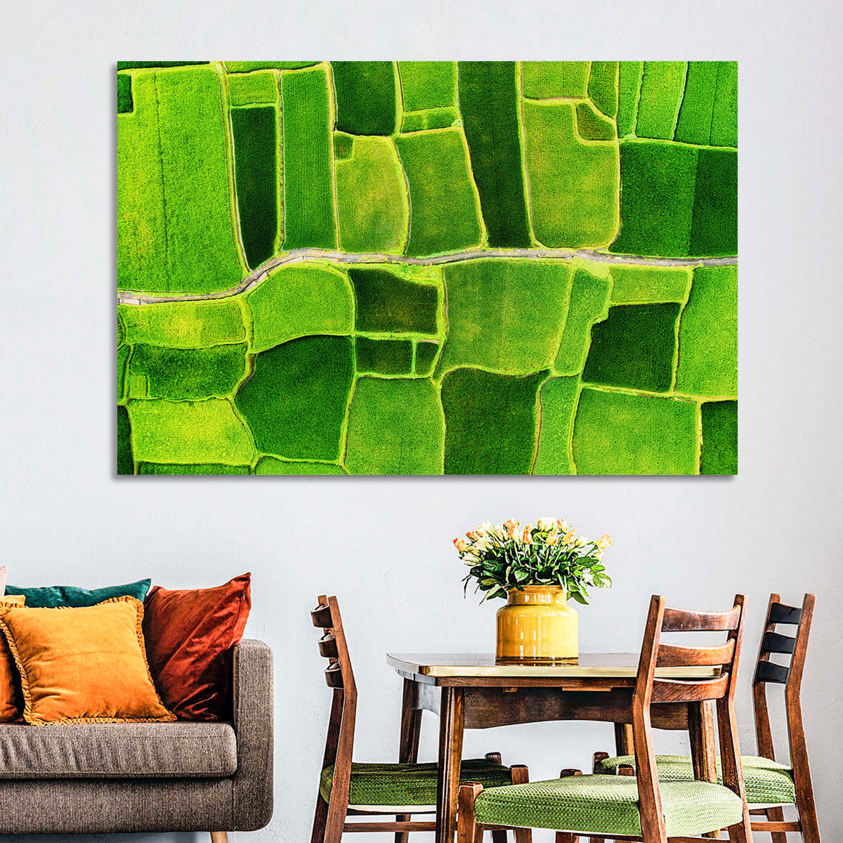 Verdant Rice Terrace Grid Wall Art