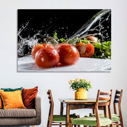 Tomatoes with Water Splash Wall Art