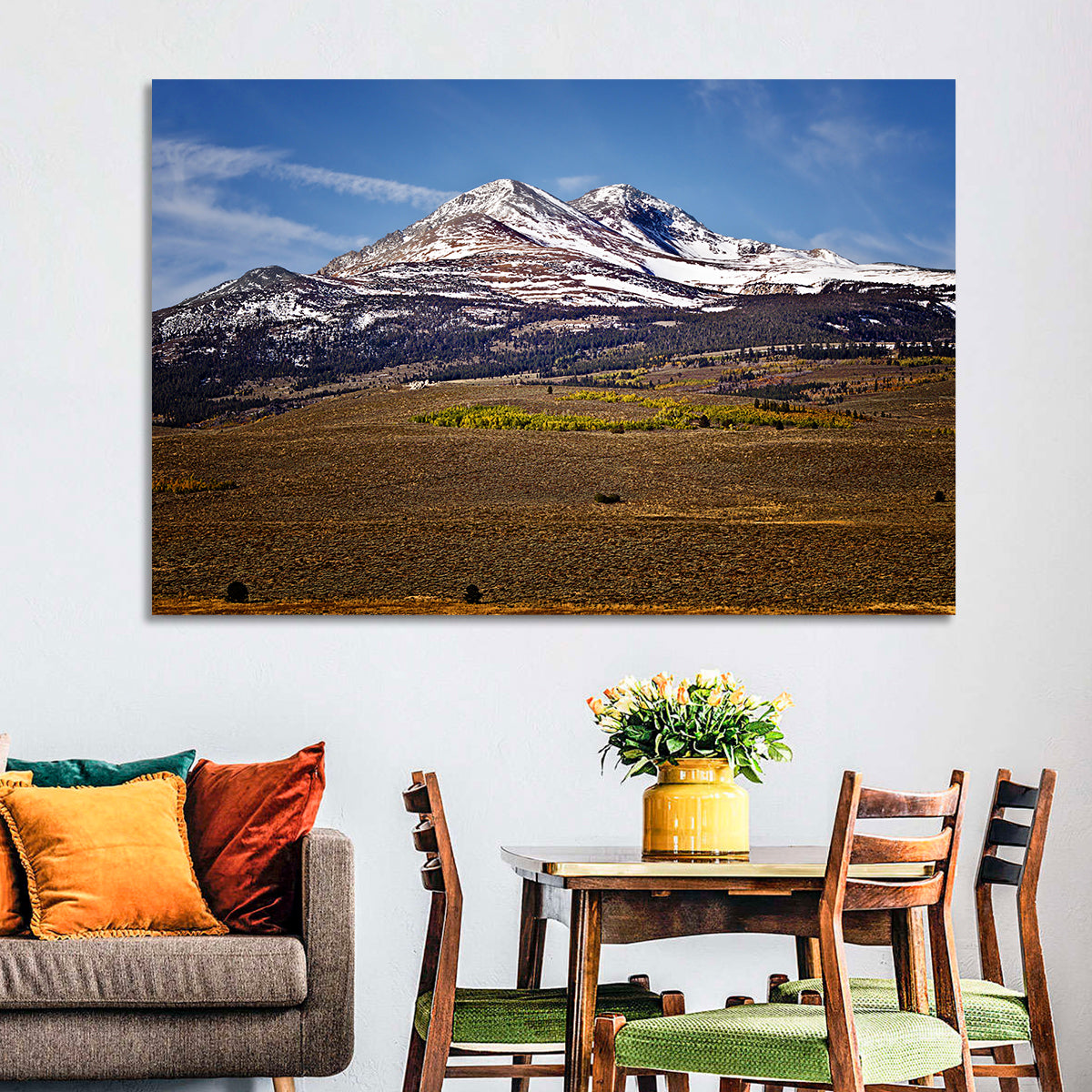 Sierra Nevada Snow Capped Peaks Wall Art in a room, landscape