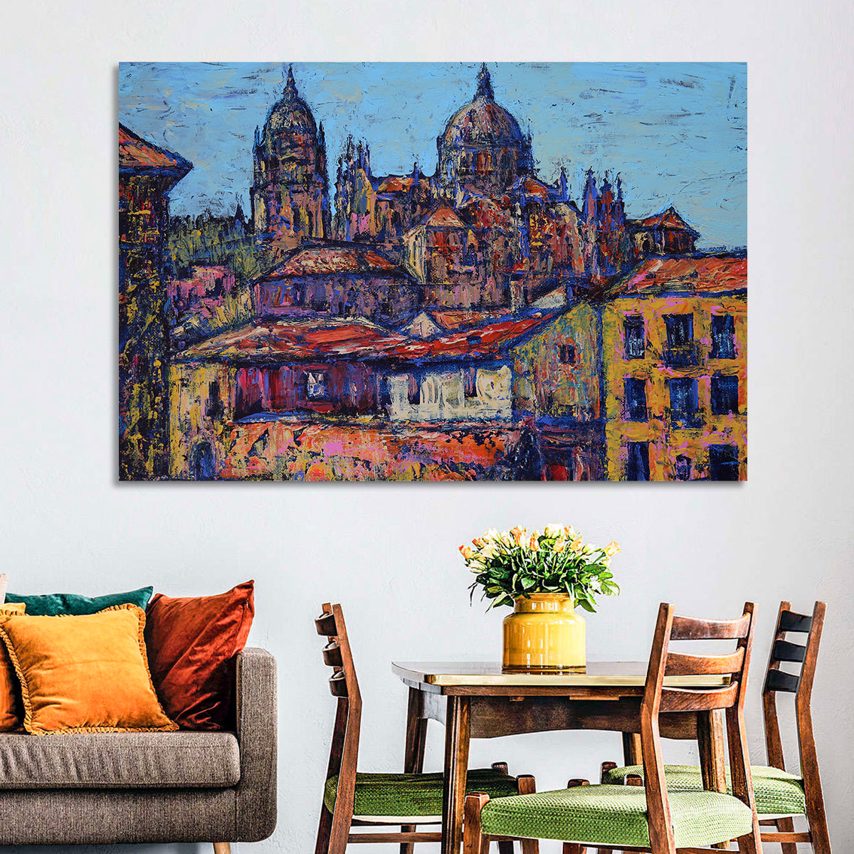 Salamanca Cathedral Rooftops Wall Art in a room, landscape