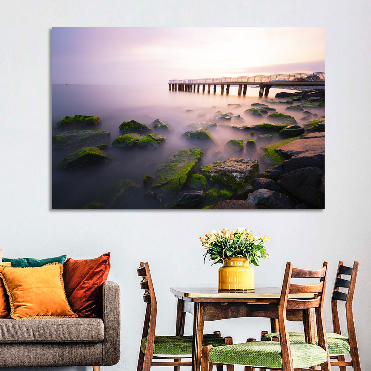 Florya Beach Pier at Lavender Dusk Wall Art in a room, landscape