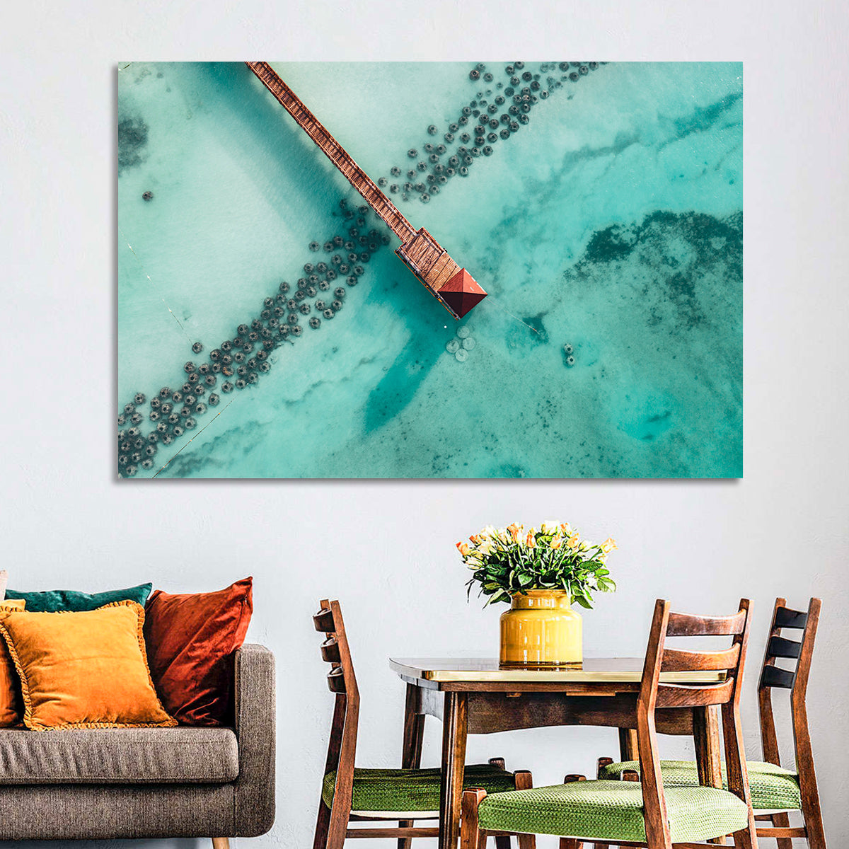 Aerial Red Pier Over Turquoise Water Wall Art