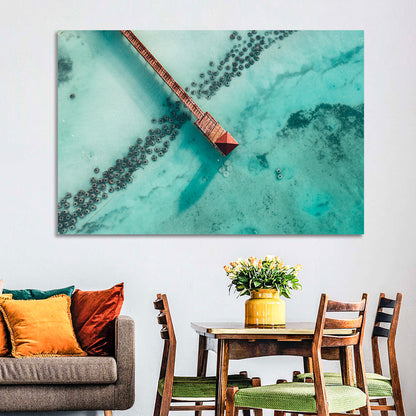 Aerial Red Pier Over Turquoise Water Wall Art