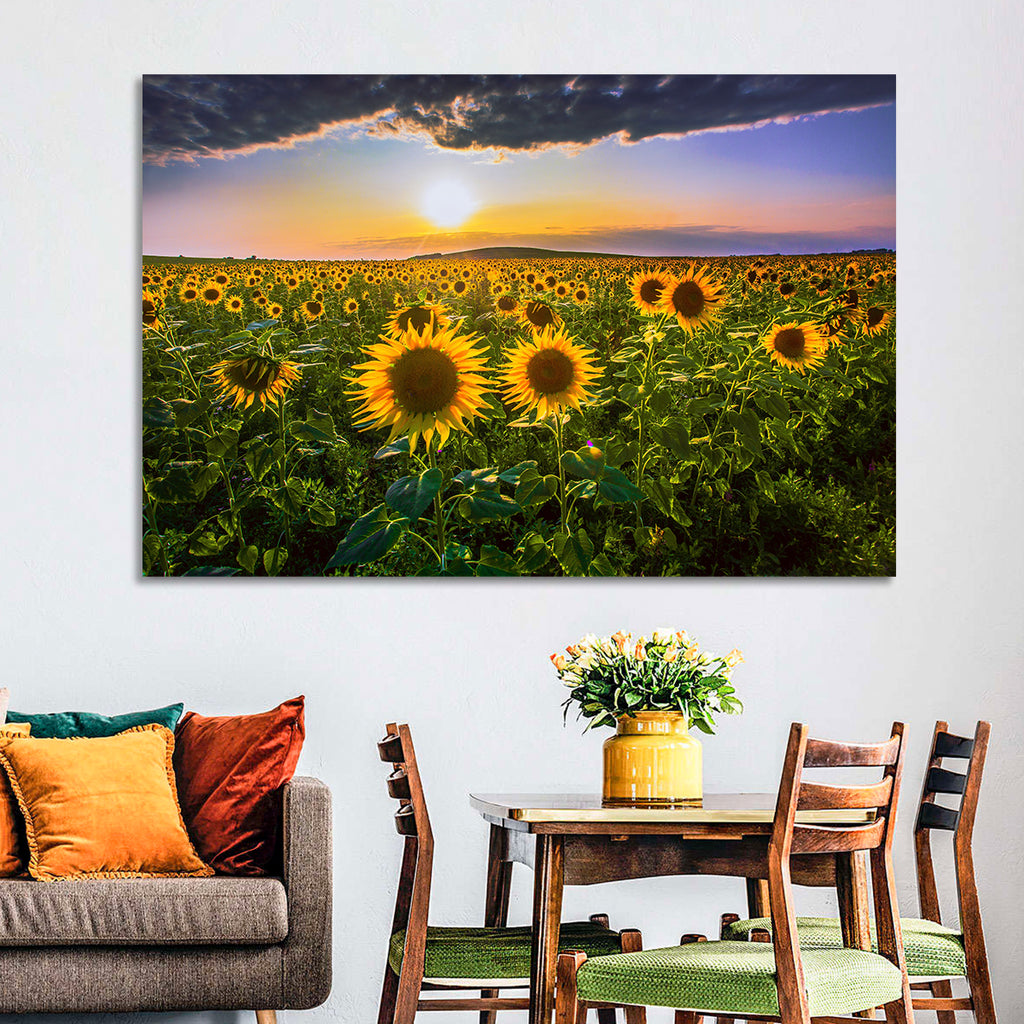 Sunflower Field at Golden Hour Wall Art