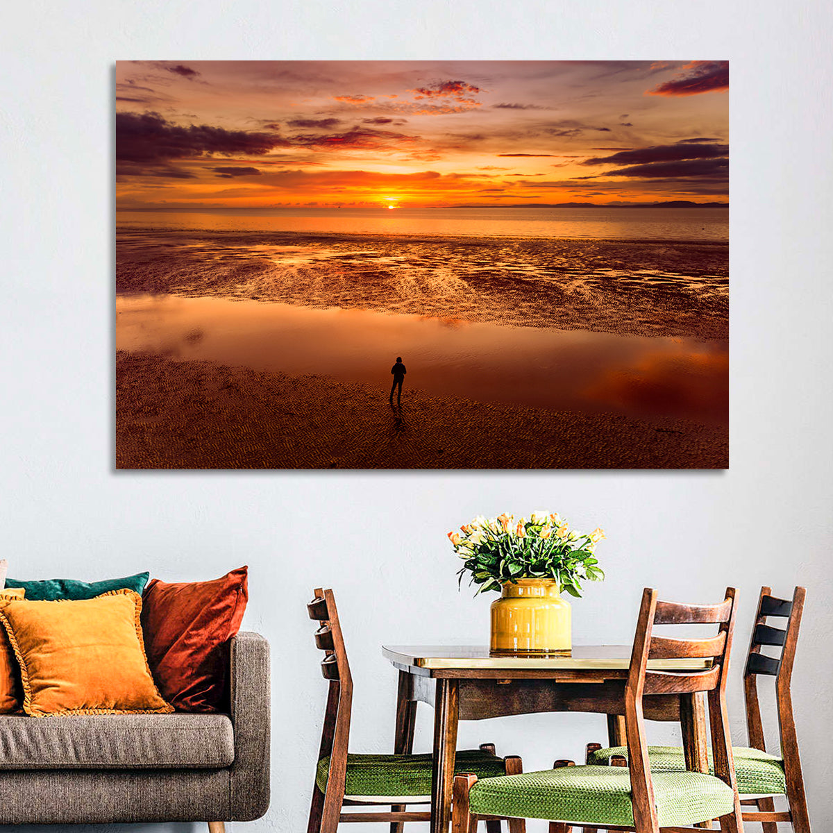 Solitary Figure on Sunset Shore Wall Art