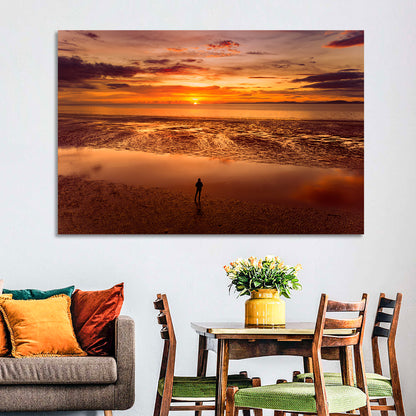 Solitary Figure on Sunset Shore Wall Art