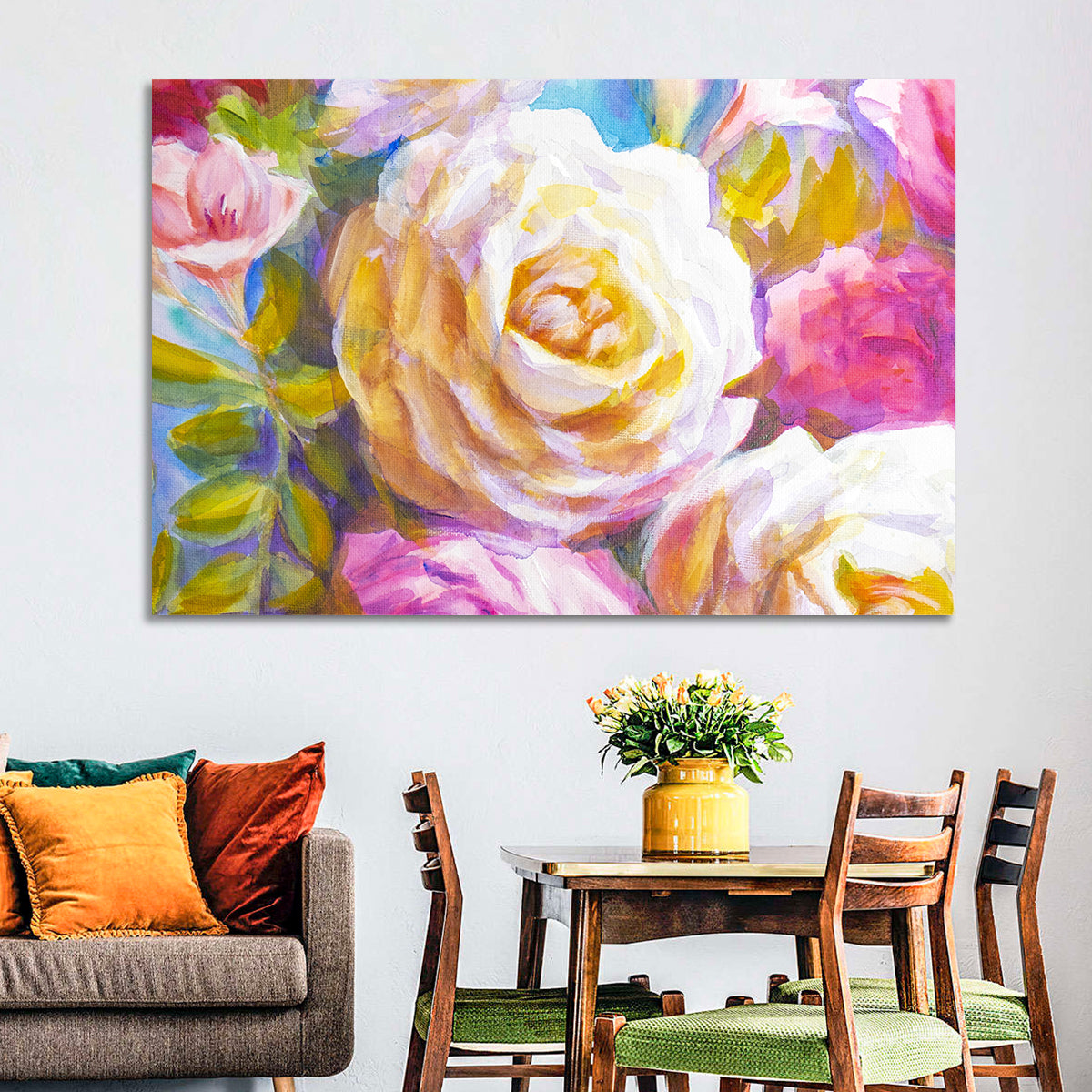 White and Gold Rose Bouquet Wall Art