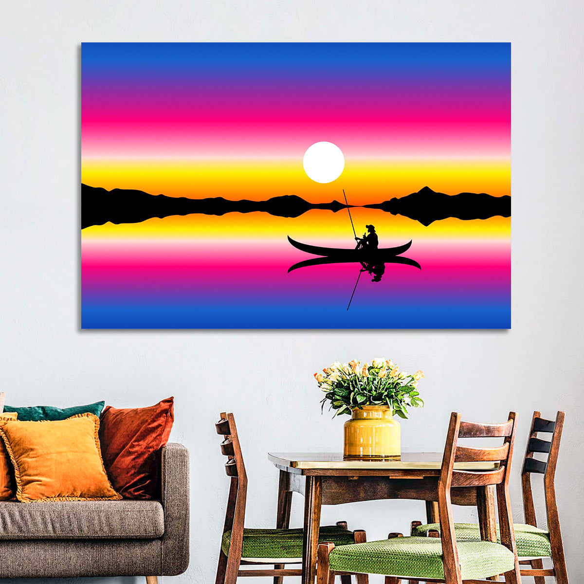 Fisherman Silhouette at Sunset Wall Art