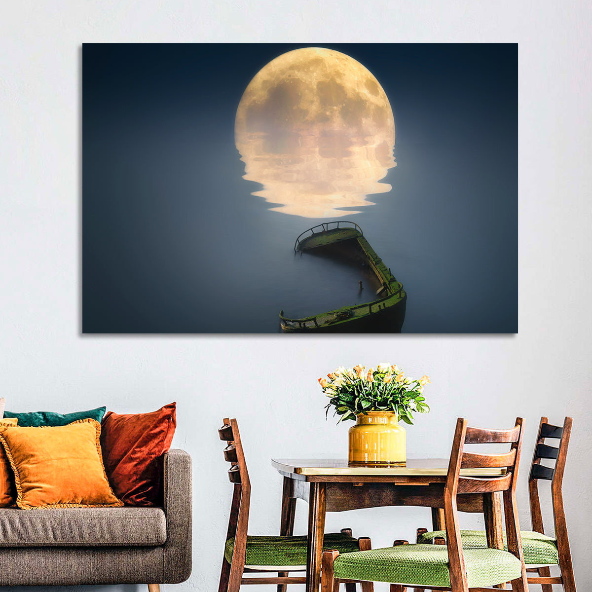 Moonlit Shipwreck Reflection Wall Art