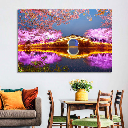 Illuminated Cherry Blossom Bridge Wall Art