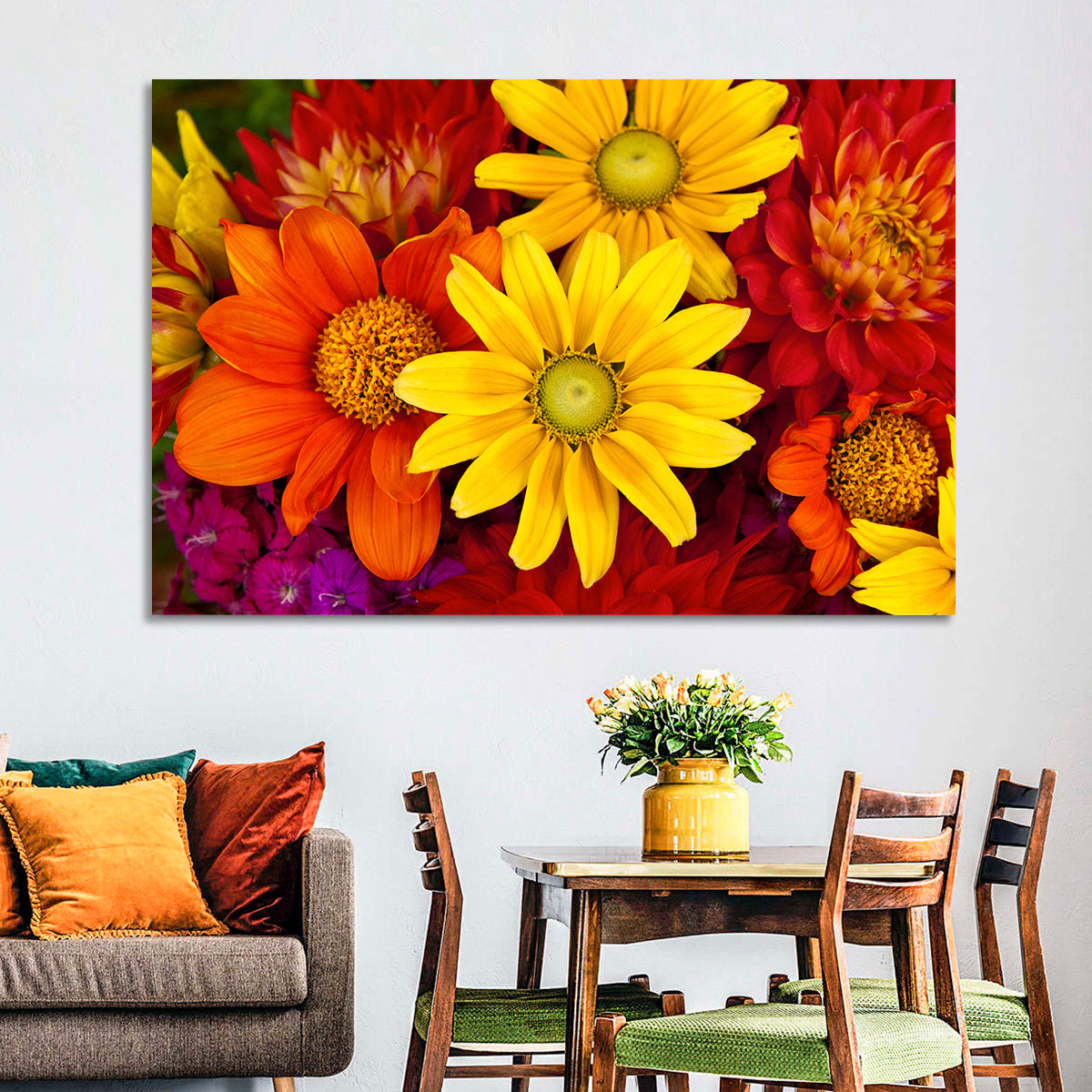 Fresh Autumn Flowers Wall Art in a room, landscape