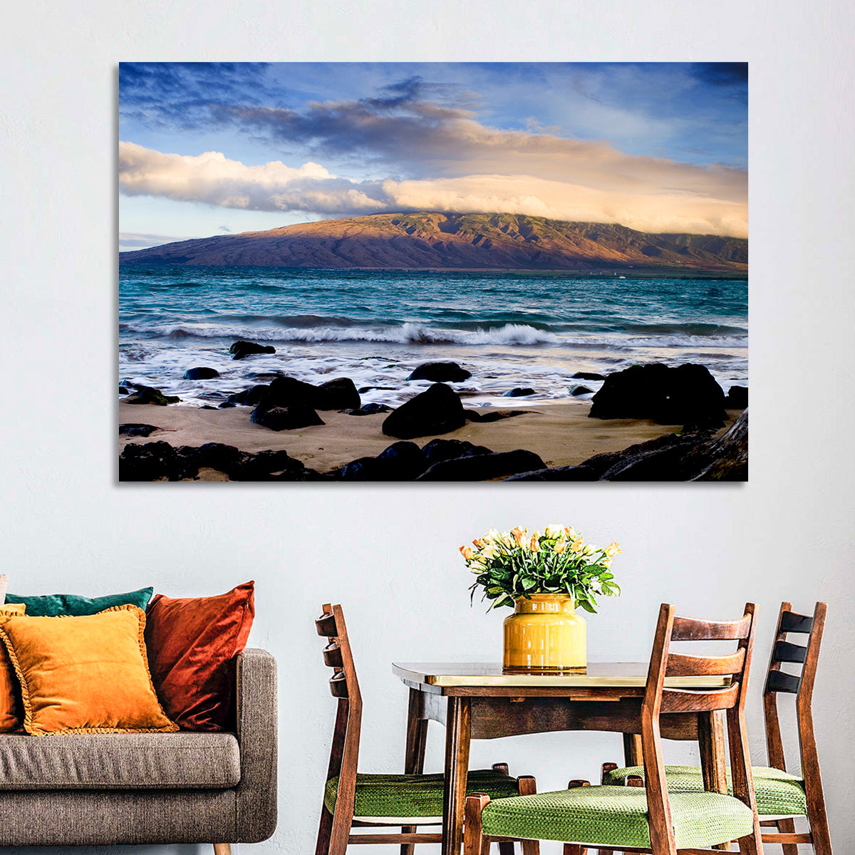 Kihei Golden Coastline Wall Art in a room, landscape