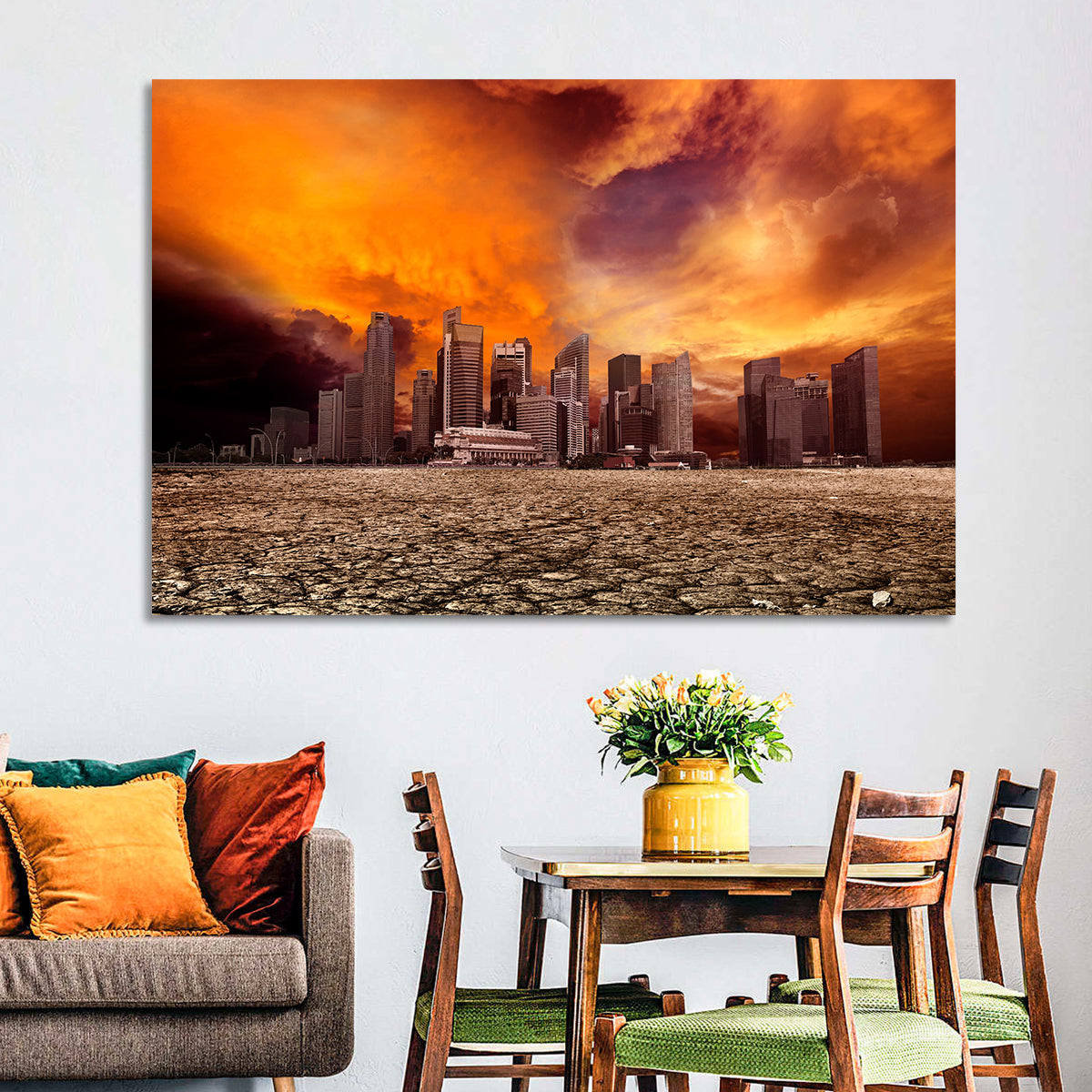 Desolate Singapore Skyline Wall Art in a room, landscape