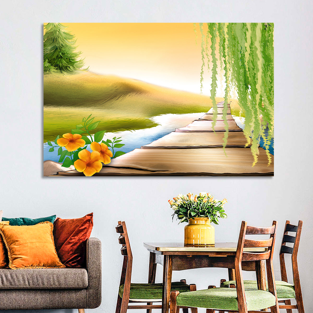 Golden Hour Willow Walkway Wall Art in a room, landscape