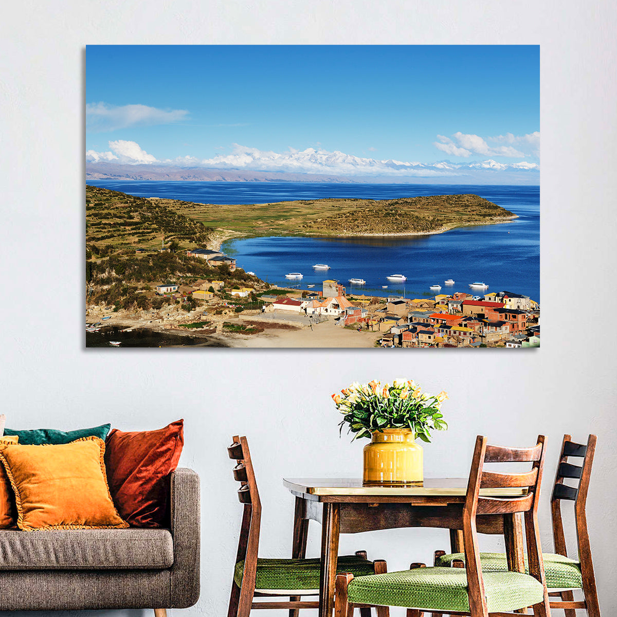 Isla Del Sol Village on Lake Titicaca Wall Art in a room, landscape