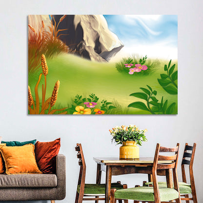 Sunny Mountain Meadow Illustration Wall Art