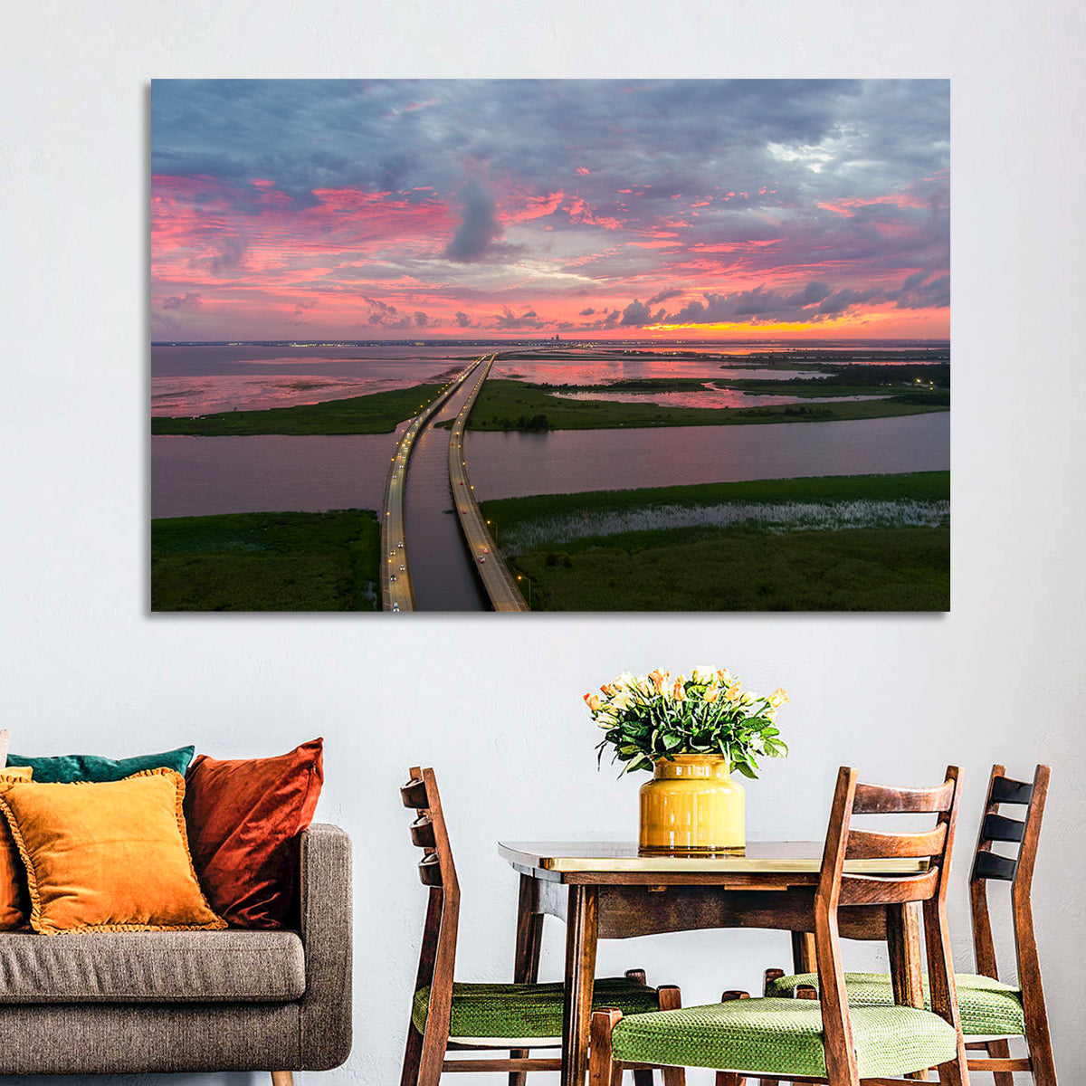 Mobile Bay Causeway at Dusk Wall Art